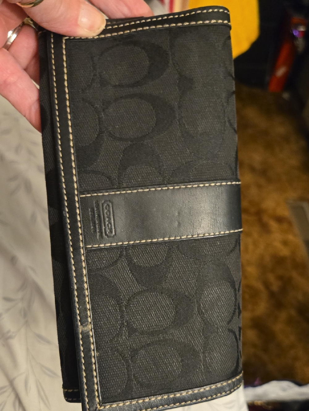 Coach Black Signature Canvas Continental Wallet with Leather Trim